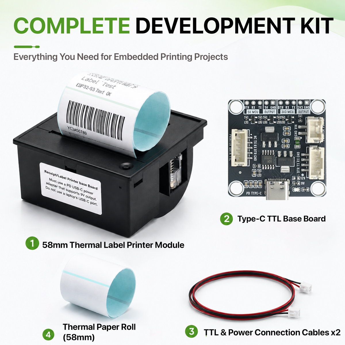 LONELY BINARY 58mm Thermal Label Printer Module Kit, ESP32-S3 TTL Base
