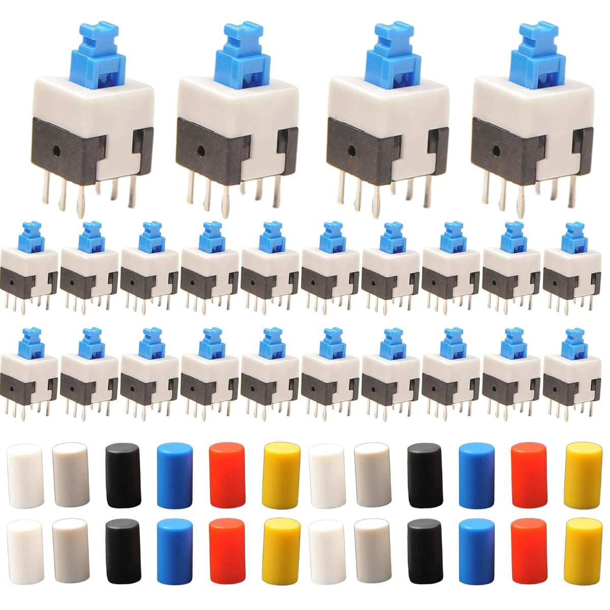 24-Pack DPDT Push Button Switches, 8x8mm