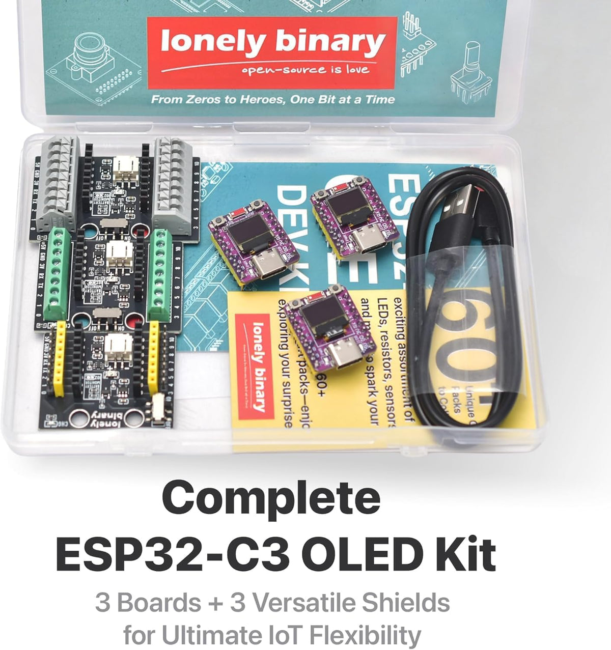 3-Pack ESP32-C3 OLED WiFi BLE LiPo Shield