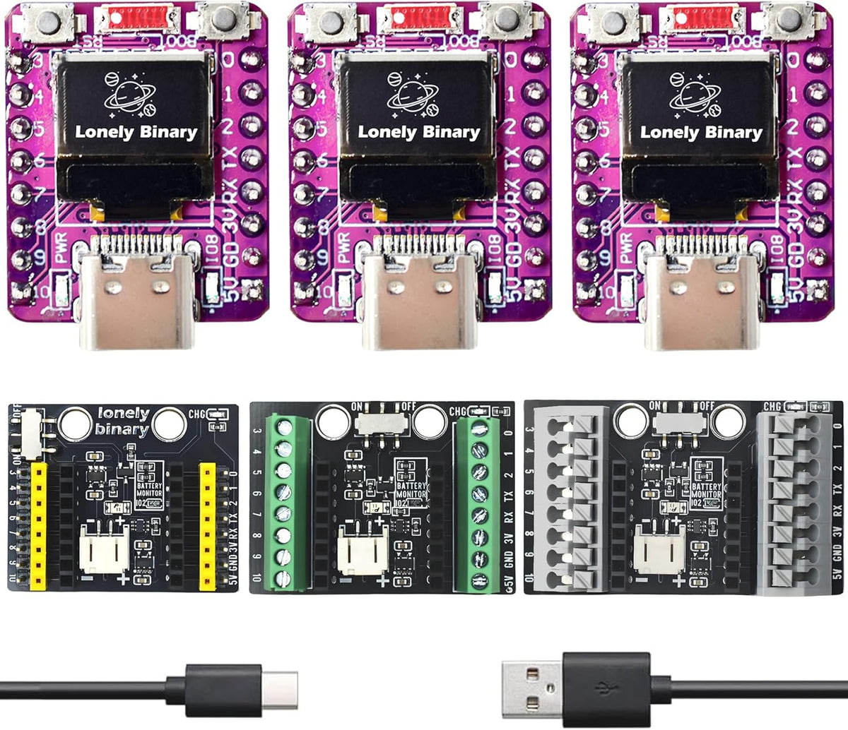 3-Pack ESP32-C3 OLED WiFi BLE LiPo Shield