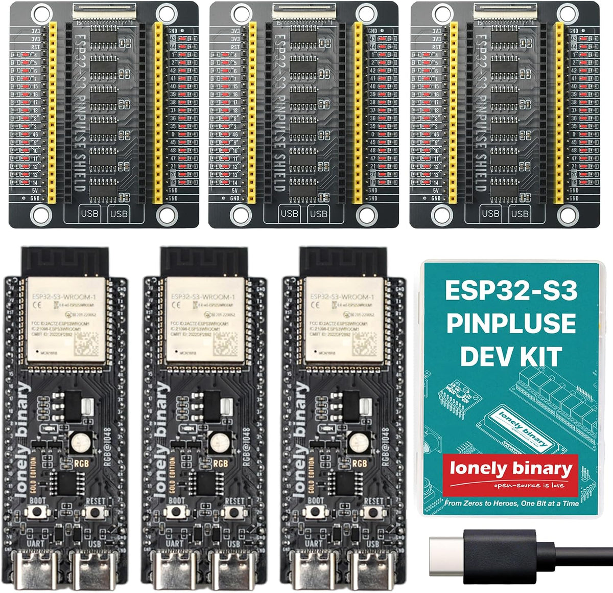 3-Pack ESP32-S3 N16R8 PinPulse Shield, 16MB GPIO LED